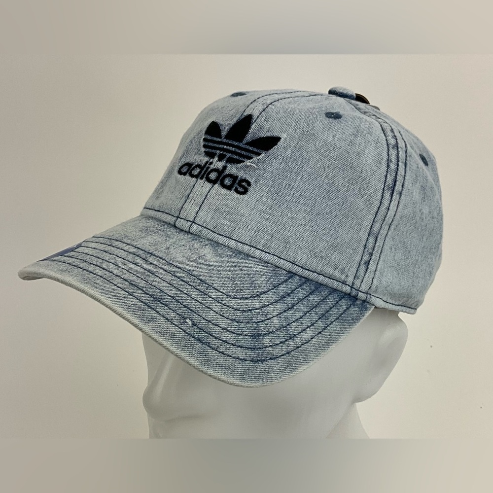 New ADIDAS Original Relaxed Denim Washed Blue Logo Adjustable Fit Baseball Cap